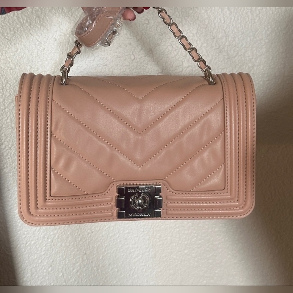 Badgley Mischka Baby Pink Peach Quilted Chain Strap Crossbody Bag NWT